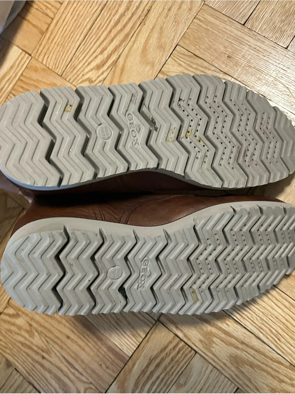Geox Brown Pebbled Leather Chukka Boots with Brown Laces and Light Gray Outsole